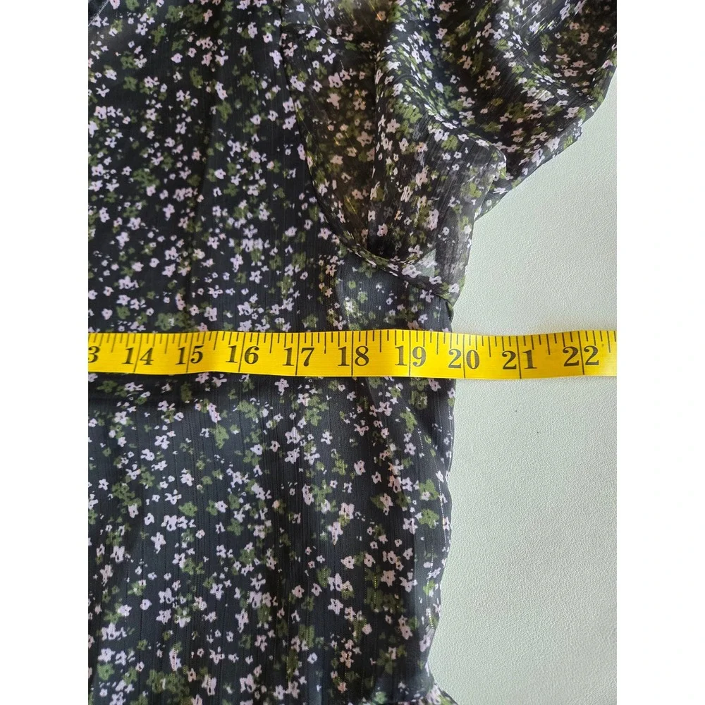 LOFT Black Pink Floral Chiffon Peplum Blouse Sz S Romantic Cottage Whimsigoth
